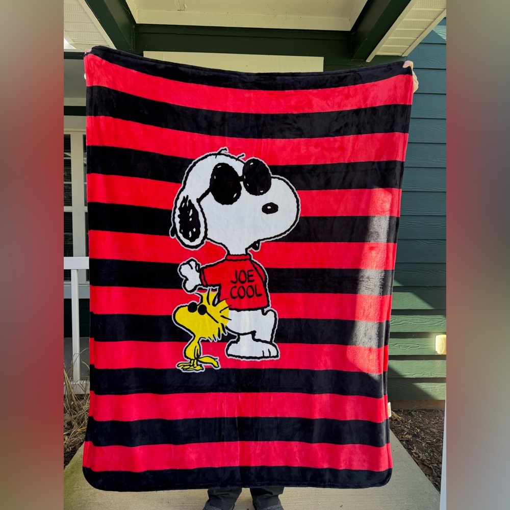 SOLD ‼️ - Peanuts Snoopy and Woodstock Joe Cool Striped Throw Blanket
